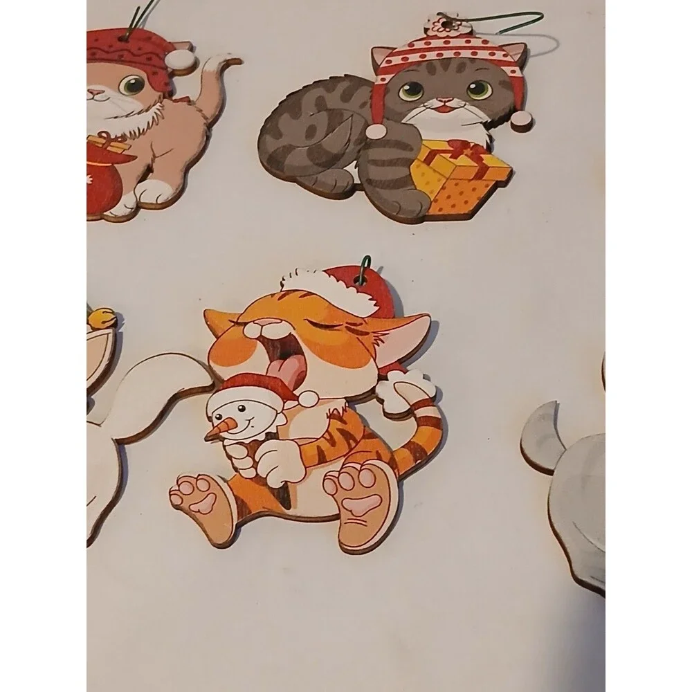 32 Christmas Cat  Kitten Ornaments Chunful Ornaments  Wooden Hanging Tree